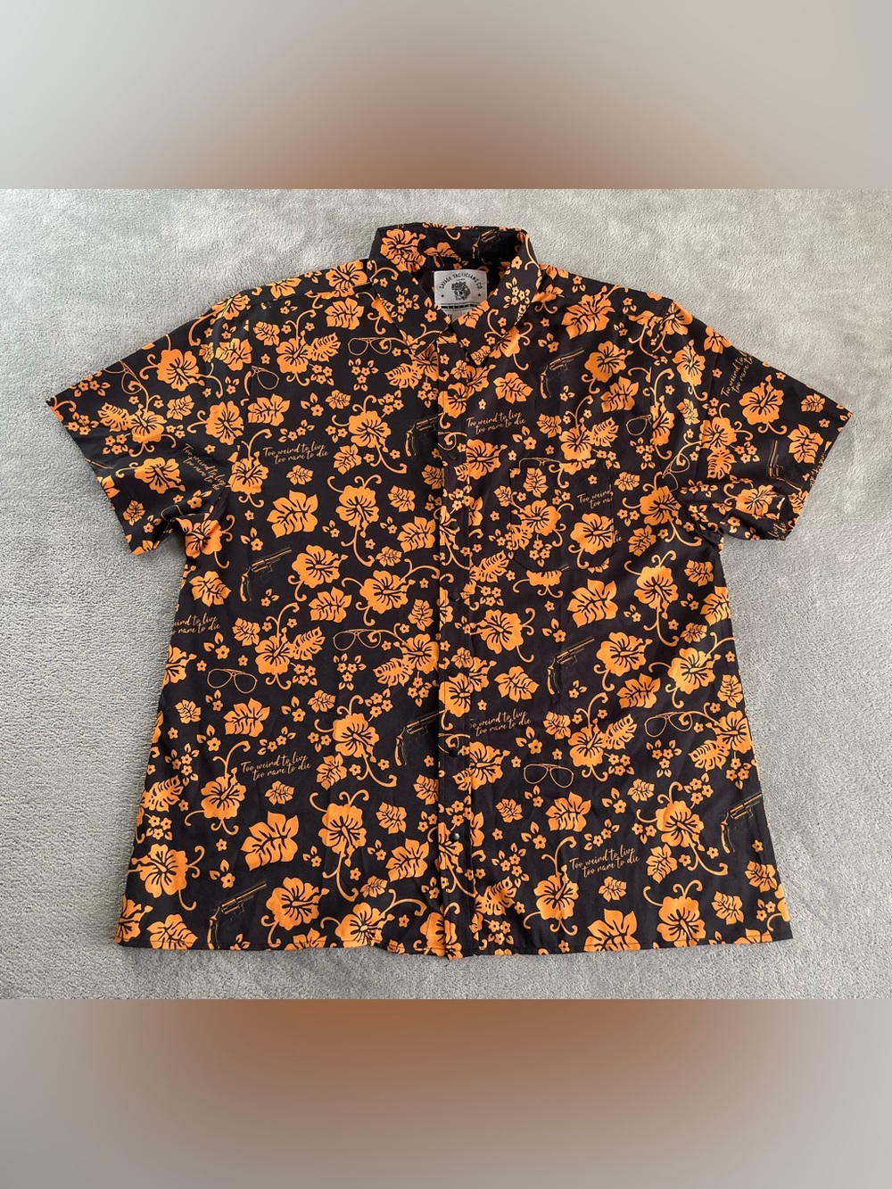 Savage Tacticians Hawaiian Shirt Mens XL Floral Snap Button Savtac Black Orange